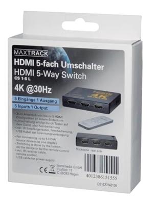 Maxtrack CS 1-5 L HDMI-switch Met afstandsbediening Zwart Maxtrack CS 1-5 L HDMI-switch Met afstandsbediening Zwart