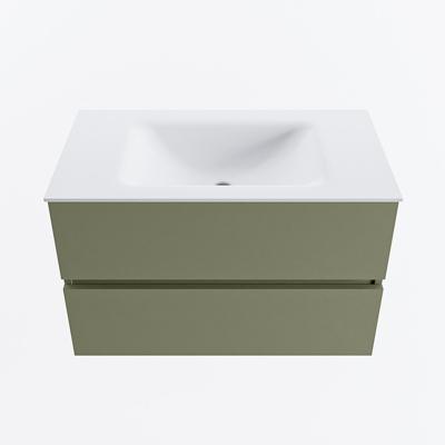 MONDIAZ VICA 80cm badmeubel onderkast Army 2 lades. Wastafel CLOUD midden zonder kraangat, kleur Talc.