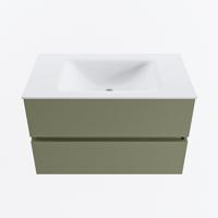 MONDIAZ VICA 80cm badmeubel onderkast Army 2 lades. Wastafel CLOUD midden zonder kraangat, kleur Talc. - thumbnail