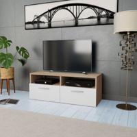 Tv-meubel 95x35x36 cm bewerkt hout eikenkleurig en wit - thumbnail