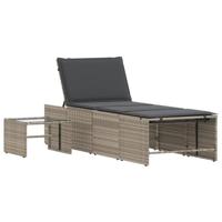 Ligbedden 2 st met tafel poly rattan lichtgrijs - thumbnail