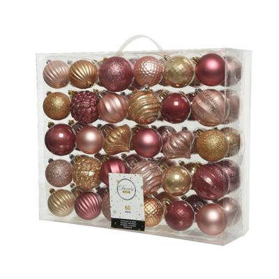 Decoris Kerstballenset kunststof 60 stuks roze Decoris Kerstballenset kunststof 60 stuks roze