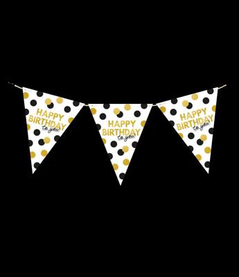 Vlaggenlijn Celebration Happy Birthday Wit/Goud/Zwart