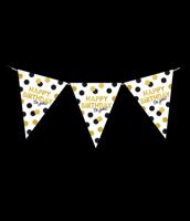 Vlaggenlijn Celebration Happy Birthday Wit/Goud/Zwart - thumbnail
