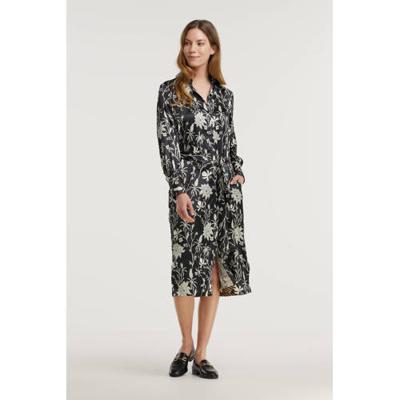 Scotch & Soda gebloemde satijnen blousejurk zwart/ gebroken wit
