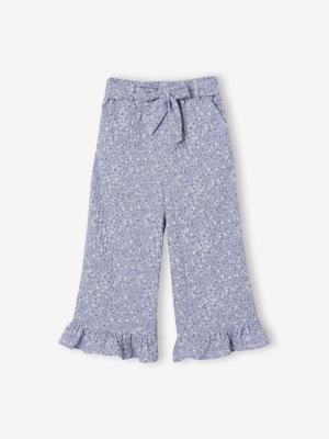 Korte broek voor meisjes met ruches van katoenen gaas blauw, bedrukt