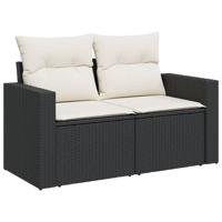 10-delige Loungeset met kussens poly rattan zwart - thumbnail