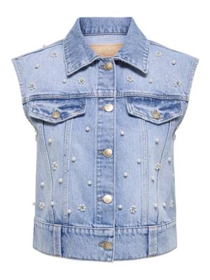 Only Onlonur Pearl Deco Dnm Vest Red Dot Vest Light Blue Denim