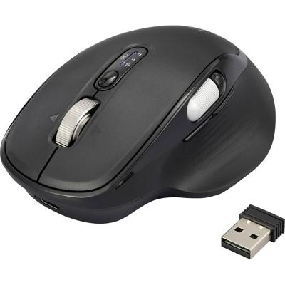 Renkforce RF-WM-220 Muis Draadloos, Bluetooth Maat: M/L Optisch Zwart 11 Toetsen 4800 dpi Ergonomisch, Easy Switch 3 apparaten, Multipair-functie, Intelligent