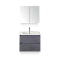 Porto Badmeubelset 70 cm - Beton Antraciet - Keramische Wastafel Wit Slim - met Spiegelkast - thumbnail