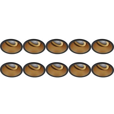 Kantelbare GU10 Inbouwspot Set - Zwart/Goud Aluminium - Ø93mm - 10 Pack