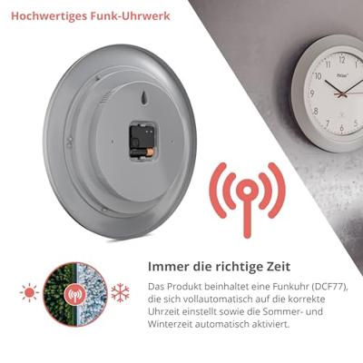 Mebus 19448 Wandklok Zendergestuurd 30 cm x 4 cm Zilver