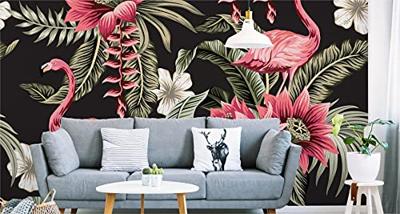 Fotobehang - Tropische bloemen en Flamingo&apos;s Vintage, 11 maten, premium print, incl behanglijm - thumbnail