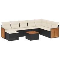 9-delige Loungeset met kussens poly rattan zwart - thumbnail