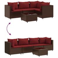 5-delige Loungeset met kussens poly rattan bruin - thumbnail