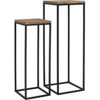 Light & Living Zuilen / bijzettafels 'Yarula' Set van 2 stuks, zwart+hout - thumbnail