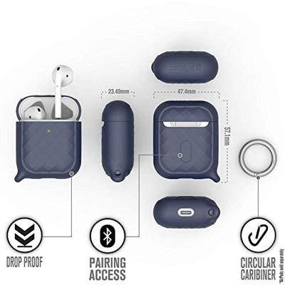 Catalyst Ring Clip Case voor AirPods 1 en 2 - Siliconen AirPods-case met textuurpatroon, hoogglanzende oppervlakteafwerking met extra grip, compatibel met draadloos opladen - Marineblauw