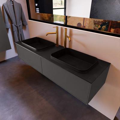 Badkamermeubelset Mondiaz Erin 150 cm met 2 Lades met RIDGE Wastafel Dubbel Urban met 2 kraangaten Greeploos Mat Dark Grey Badkamermeubelset Mondiaz Erin 150 cm met 2 Lades met RIDGE Wastafel Dubbel Urban met 2 kraangaten Greeploos Mat Dark Grey
