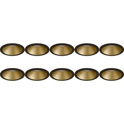Spot Armatuur 10 Pack - Pragmi Pollon Pro - GU10 Inbouwspot - Rond - Zwart/Goud - Aluminium - Verdiept - Ø82mm