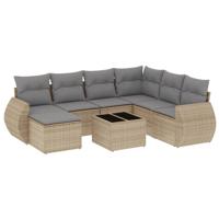 8-delige Loungeset met kussens poly rattan beige - thumbnail