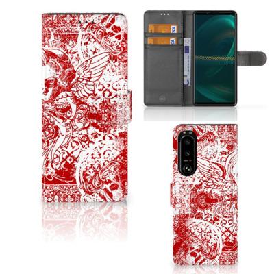 Telefoonhoesje met Naam Sony Xperia 5III Angel Skull Rood Telefoonhoesje met Naam Sony Xperia 5III Angel Skull Rood