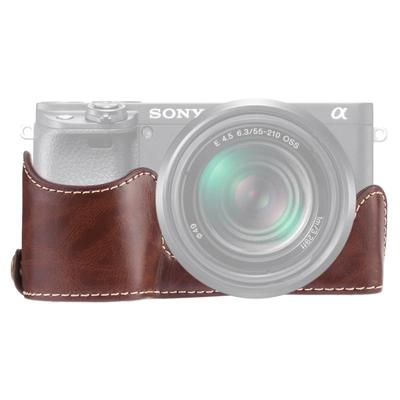 1/4 inch draad PU lederen camera halve Case Base voor Sony A6400/ILCE-A6400 (koffie)