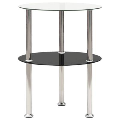 VidaXL Bijzettafel 2-laags 38 cm gehard glas transparant en zwart VidaXL Bijzettafel 2-laags 38 cm gehard glas transparant en zwart