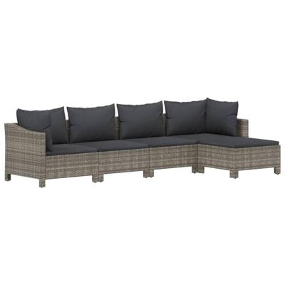 5-delige Loungeset met kussens poly rattan grijs 5-delige Loungeset met kussens poly rattan grijs