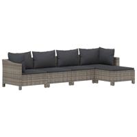 5-delige Loungeset met kussens poly rattan grijs - thumbnail