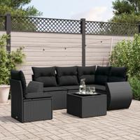 6-delige Loungeset met kussens poly rattan zwart - thumbnail