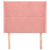Hoofdbord met randen 203x16x78/88 cm fluweel roze - thumbnail