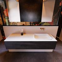 Badkamermeubelset Mondiaz Erin 150 cm met 1 Lade met RIDGE Wastafel Rechts Talc Zonder Kraangaten Greeploos Mat Antracite - thumbnail