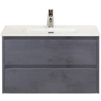 Dante Badmeubelset 80 cm - Beton Antraciet - Keramische Wastafel Wit Cover