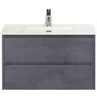 Dante Badmeubelset 80 cm - Beton Antraciet - Keramische Wastafel Wit Cover - thumbnail
