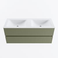 MONDIAZ VICA 120cm badmeubel onderkast Army 2 lades. Wastafel CLOUD dubbel zonder kraangat, kleur Talc. - thumbnail