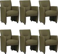 Set van 6 Olijfgroene leren moderne eetkamerfauteuils Pleasure - Toledo Leer Olive (olijfgroen leer) - thumbnail