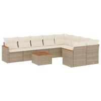10-delige Loungeset met kussens poly rattan beige - thumbnail