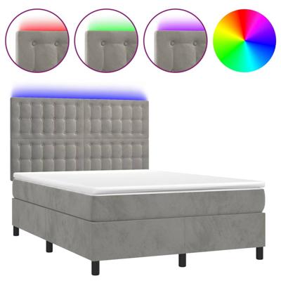 Boxspring met matras en LED fluweel lichtgrijs 140x190 cm