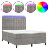 Boxspring met matras en LED fluweel lichtgrijs 140x190 cm - thumbnail