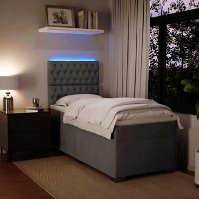 Boxspring met matras fluweel donkergrijs 90x200 cm - thumbnail