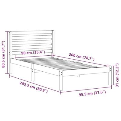 Bedframe met hoofdeinde Wasbruin 90 x 200 cm Massief grenenhout
