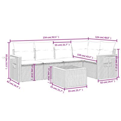 6-delige Loungeset met kussens poly rattan zwart - thumbnail