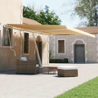 Luifel vrijstaand handmatig uittrekbaar 600x300 cm geel en wit - thumbnail