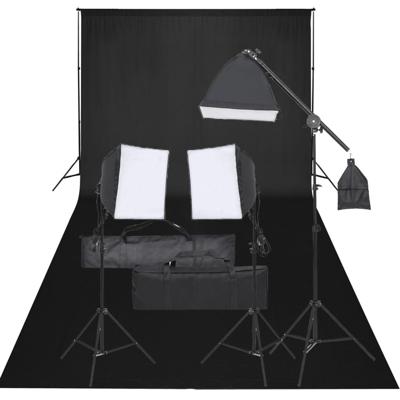 Fotostudioset met verlichtingsset en achtergrond