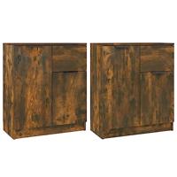 Dressoirs 2 st 60x30x70 cm bewerkt hout gerookt eikenkleurig - thumbnail