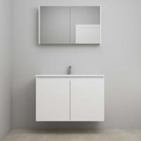 On-Line Badkamermeubelset - 100 cm - Voorgemonteerd - Greeploos 2 Deuren - Acryl Wastafel - 1 Kraangat - Spiegelkast - Hoogglans Wit - thumbnail