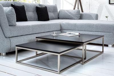 Design salontafel set van 2 ELEMENTS 75cm mat zwart geborsteld staal - 37118