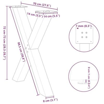 Eettafelpoten 3 st X-vormig 70x(72-73) cm staal antraciet