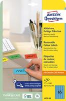 Avery gekleurde etiketten ft 38,1 x 21,2 mm (b x h), afneembaar, blauw, 1300 stuks, 65 per blad - thumbnail
