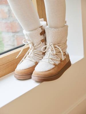 Baskets voor meisjes, synthetisch, gevoerd, veter- en ritssluiting in boots-stijl, collectie voor de kleuterschool kameel